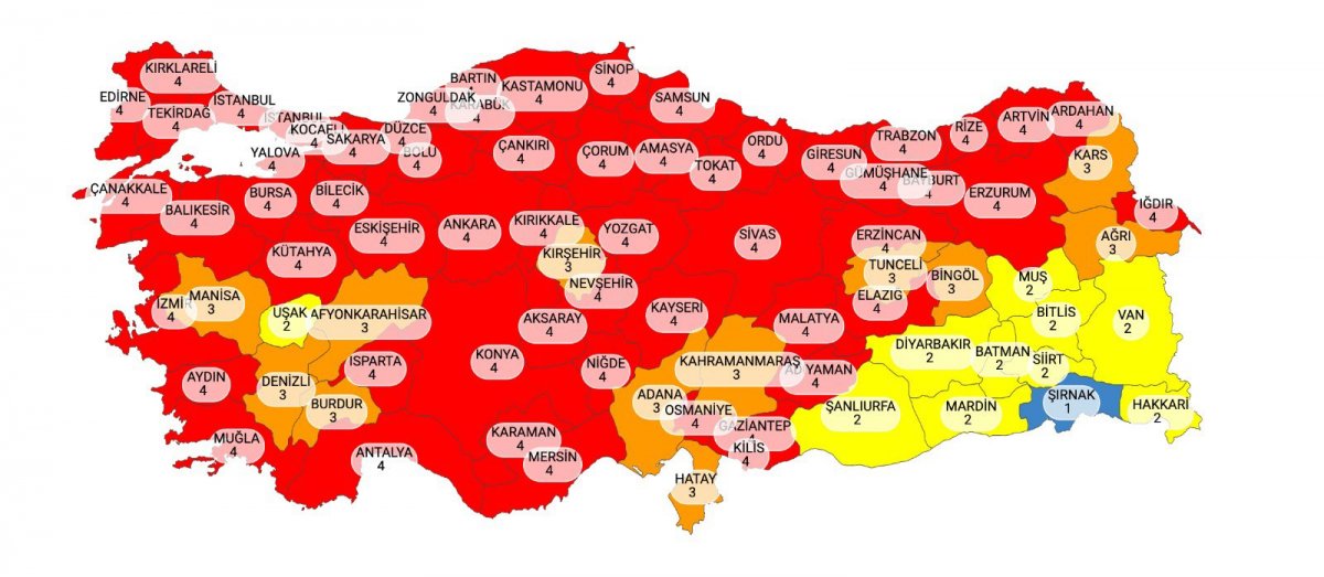 Yeni koronavirüs risk haritası açıklandı