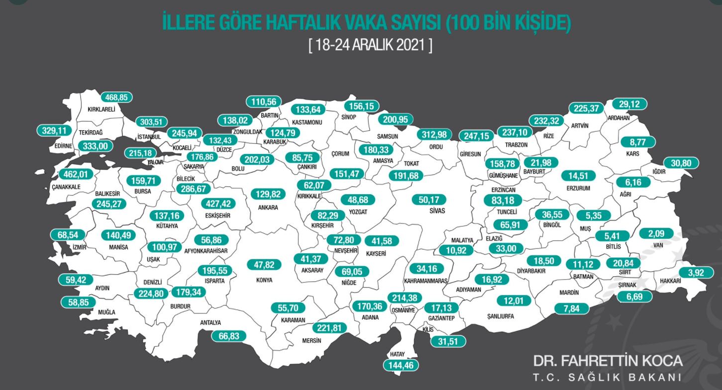 İllere göre haftalık vaka haritası açıklandı