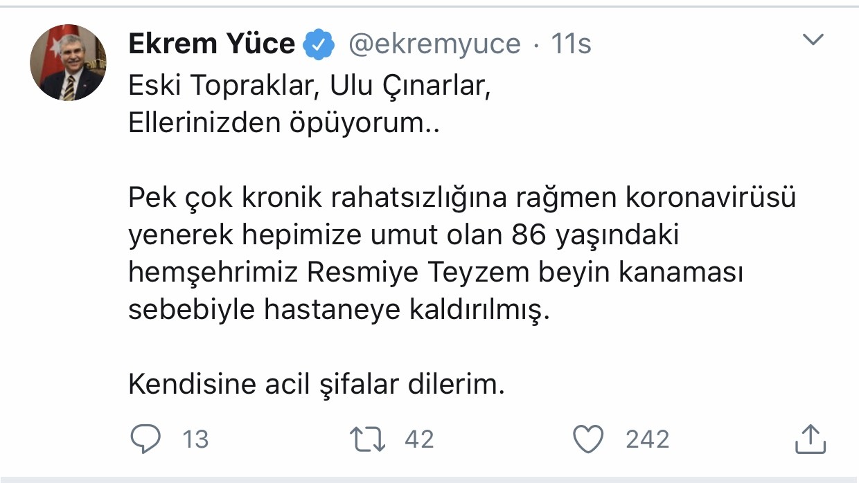 86 yaşında koronayı yenen Resmiye Işık, beyin kanaması geçirdi
