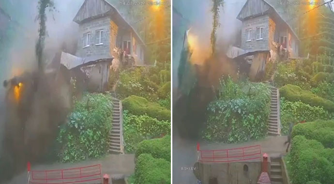 Rize'de heyelan böyle geldi! Son anda kurtuldular