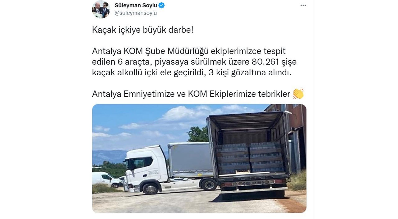 Antalya’da kaçak içkiye büyük darbe! Bakan Soylu duyurdu Antalya’da kaçak içkiye büyük darbe! Bakan Soylu duyurdu