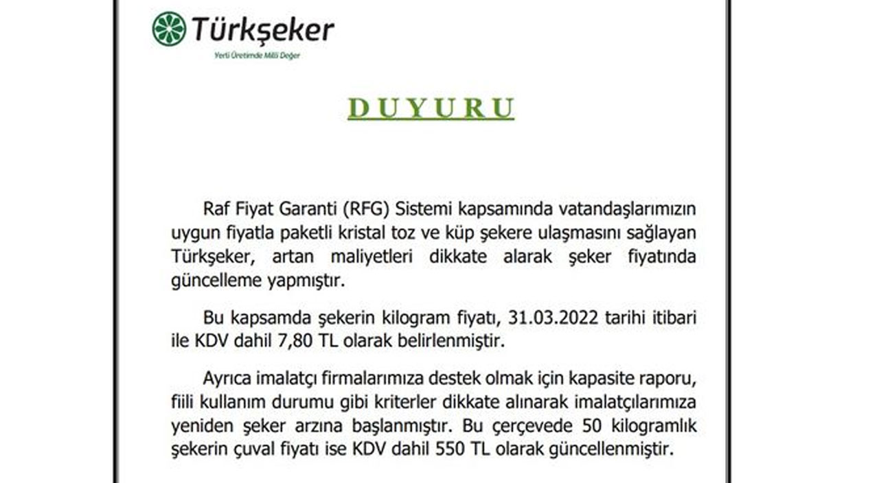Şekere yüzde 31 zam Şekere yüzde 31 zam