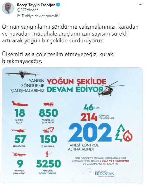 Cumhurbaşkanı duyurdu! Yangın söndürme çalışmaları yoğun şekilde devam ediyor