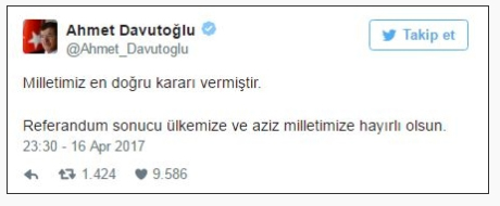 Davutoğlu'dan referandum sonrası ilk yorum