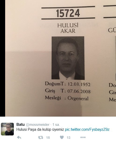 Hulusi Akar Paşa bakın nerenin üyesi çıktı!