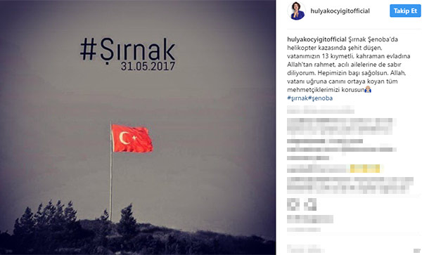 Hülya Koçyiğit'ten şehitler için paylaşım