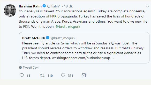 İbrahim Kalın'dan McGurk'a cevap: PKK propagandası yapıyorsun