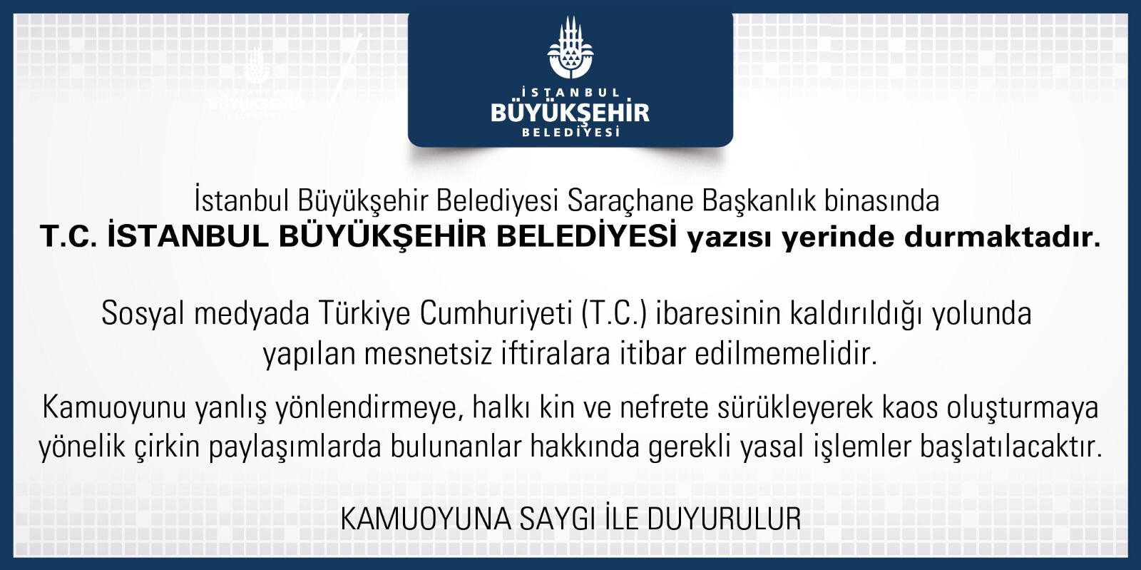 İBB'den Atatürk portesi ve T.C. açıklaması