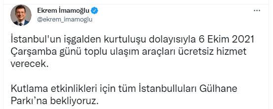 İstanbul'da toplu taşıma yarın ücretsiz olacak