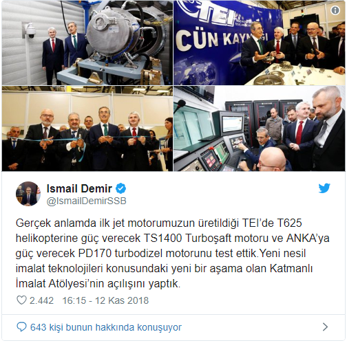 Milli helikopter motoru test edildi