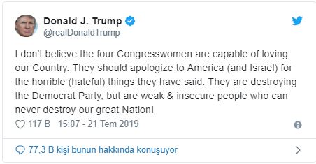 Trump Demokrat kadın vekilleri hedef almaya devam ediyor