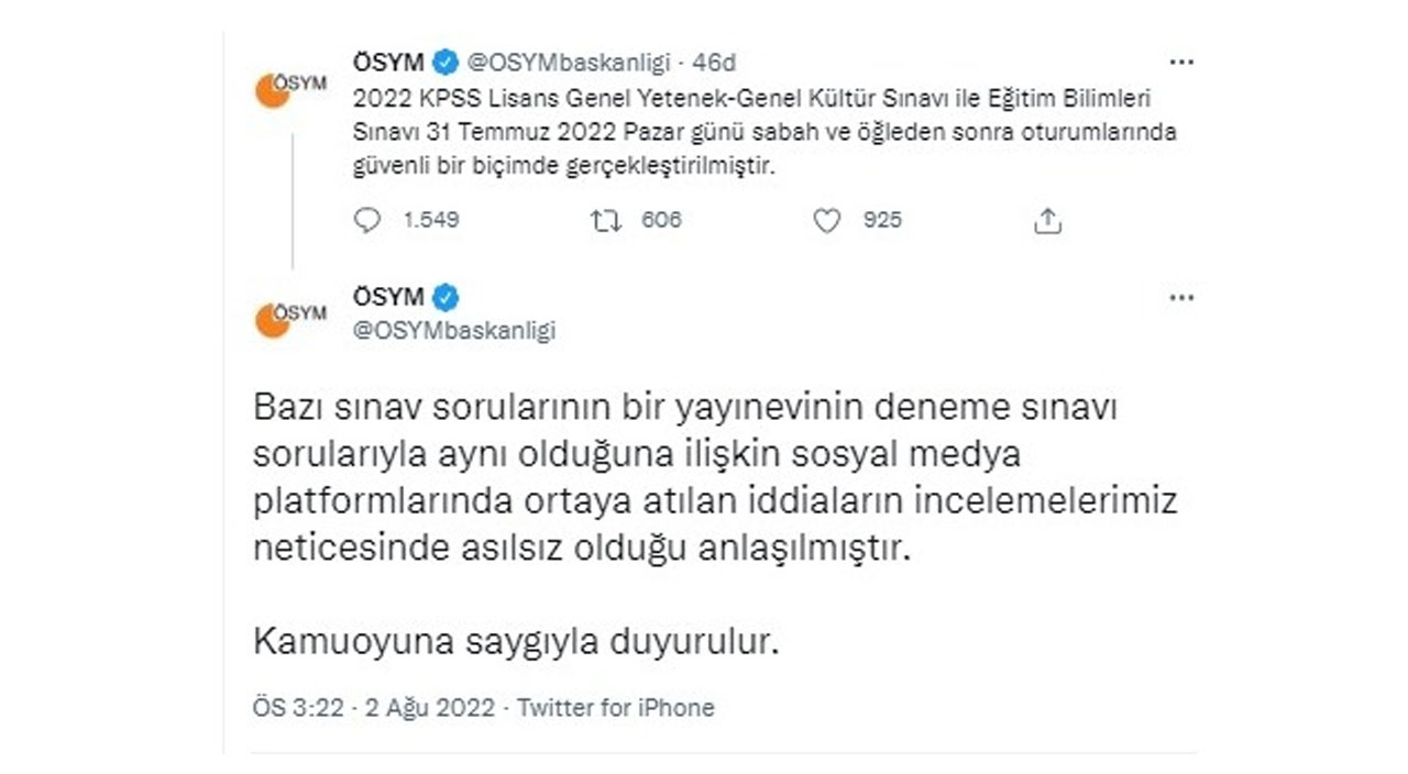 ÖSYM'den KPSS açıklaması: İddialar asılsız