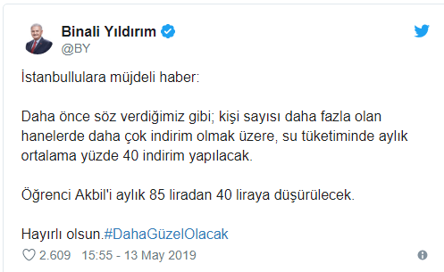 Binali Yıldırım'dan İstanbullulara müjde