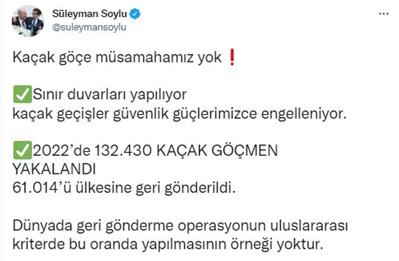 Bakan Soylu'dan kaçak göçmen açıklaması: 61 bin 14'ü ülkesine gönderildi Bakan Soylu'dan kaçak göçmen açıklaması: 61 bin 14'ü ülkesine gönderildi