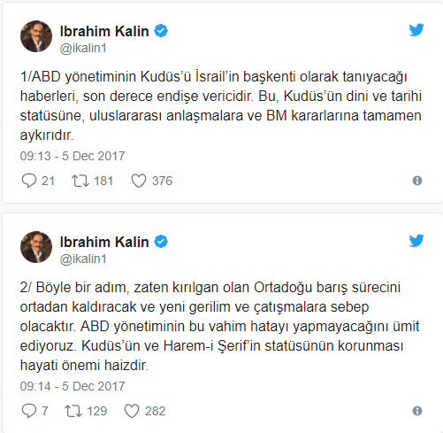 Cumhurbaşkanlığı Sözcüsü İbrahim Kalın'dan Kudüs açıklaması