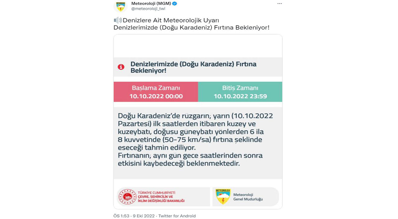 Meteoroloji başlayıp biteceği saati verdi: Doğu Karadeniz'de fırtına uyarısı