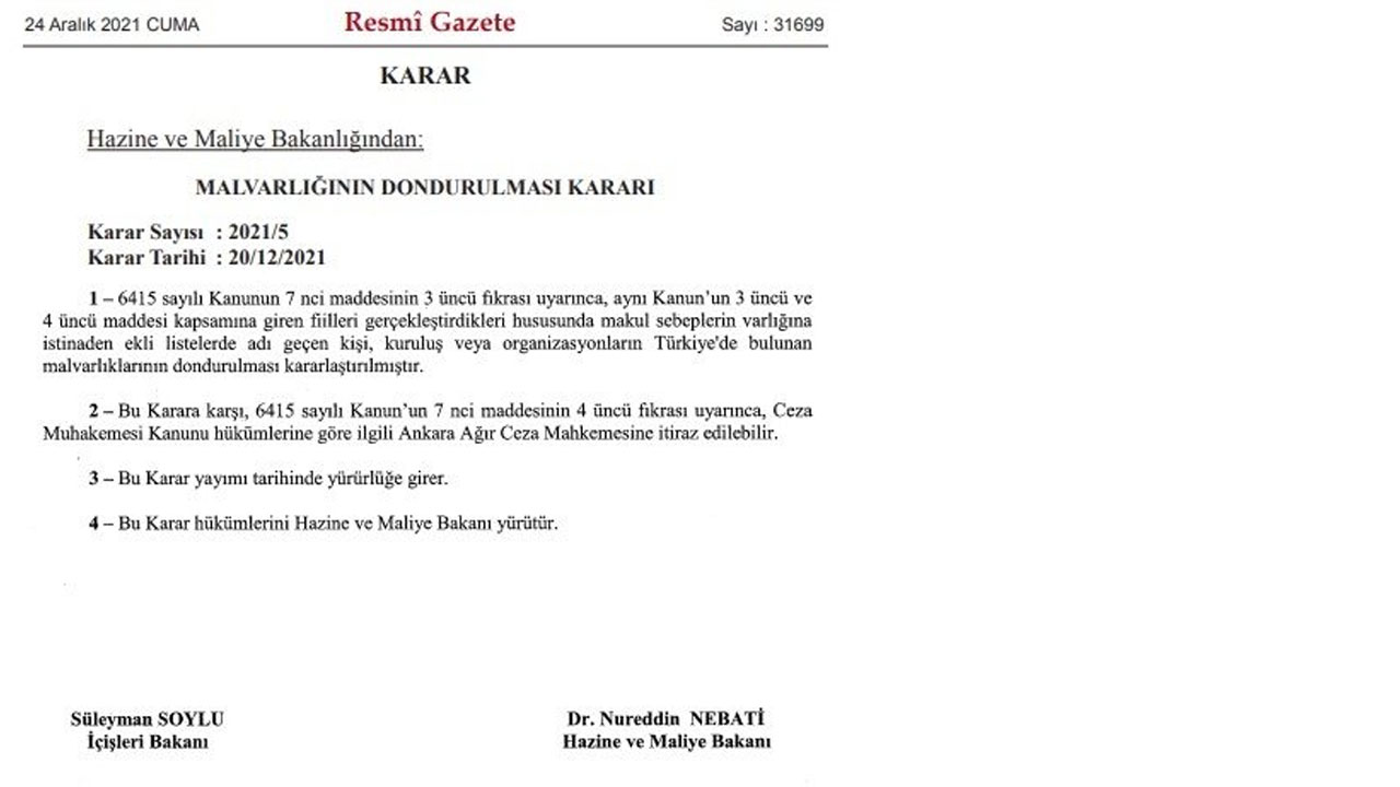 Resmi Gazete'de yayımlandı: 770 teröristin mal varlıkları donduruldu