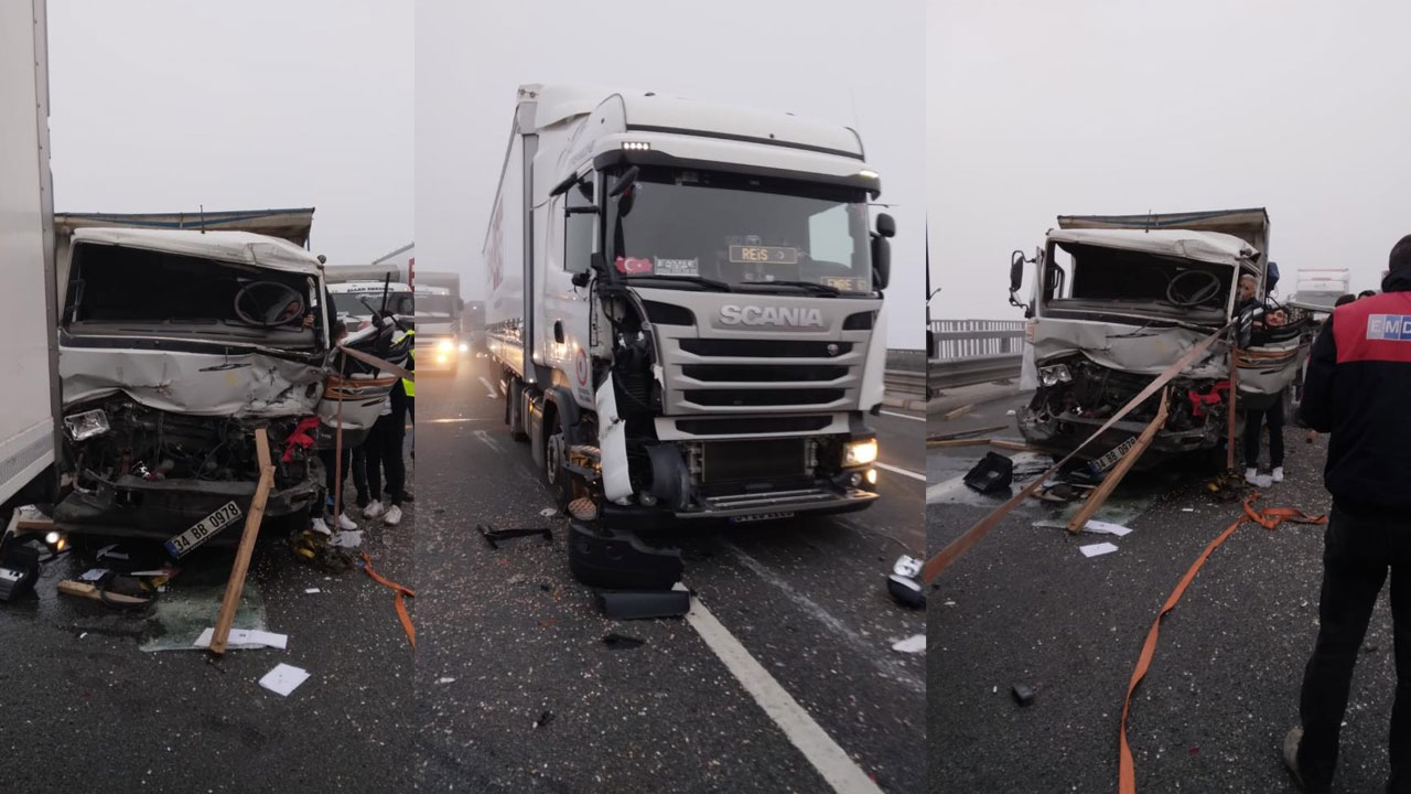 Kuzey Marmara Otoyolu'nda pes peşe kaza! Kamyon devrildi, 6 araç birbirine girdi