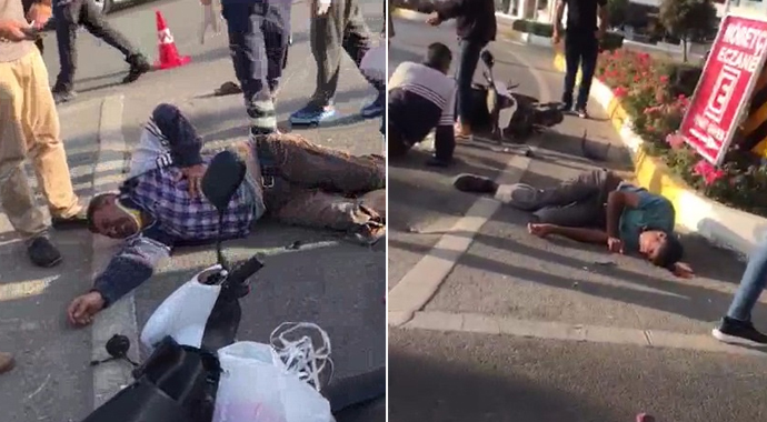 Kırmızı ışıkta geçen otomobil iki ayrı motosiklete çarptı: 2 yaralı