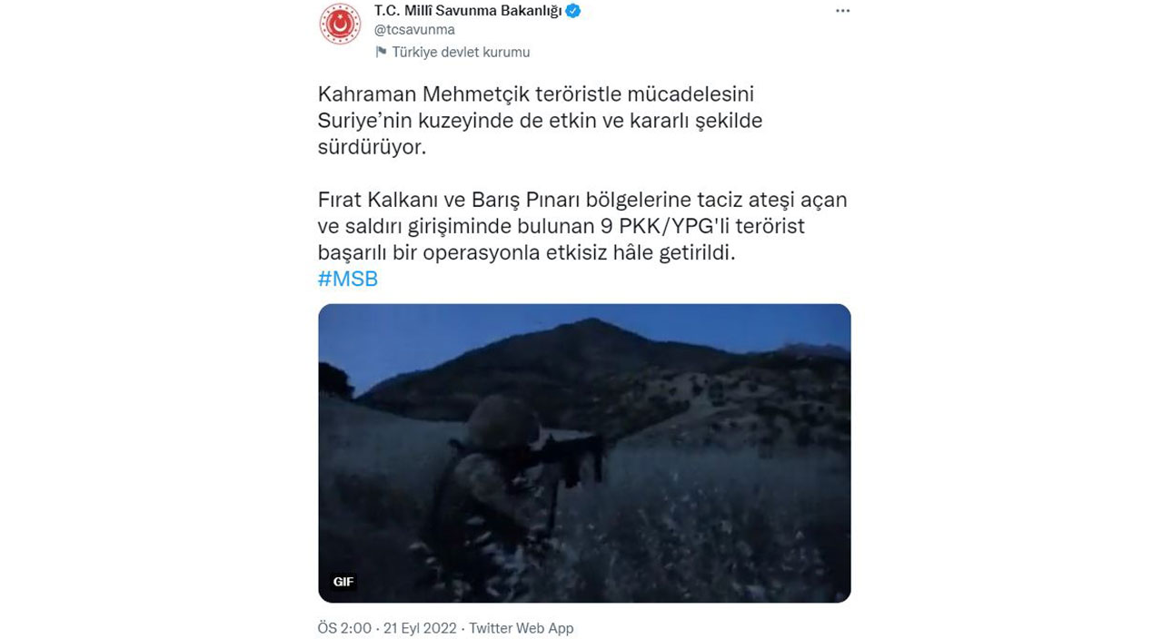 MSB duyurdu: Suriye'nin kuzeyinde 9 terörist etkisiz hale getirildi