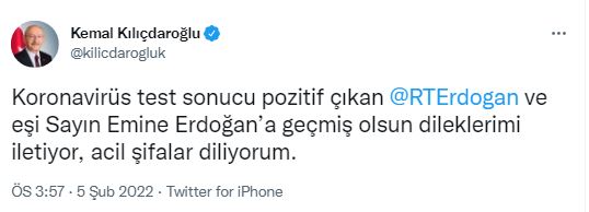 Siyasilerden covid-19 testi pozitif çıkan Erdoğan ve eşine geçmiş olsun mesajı