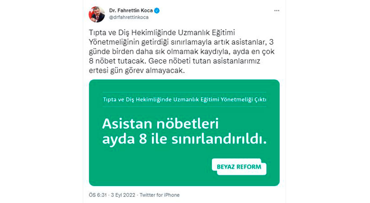 Bakan Koca açıkladı: Asistanlar ayda en çok 8 nöbet tutacak