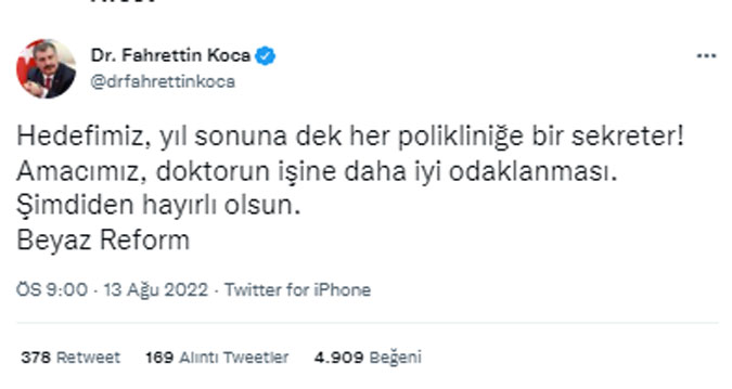 Bakan Koca tarih vererek duyurdu: 'Beyaz reform'