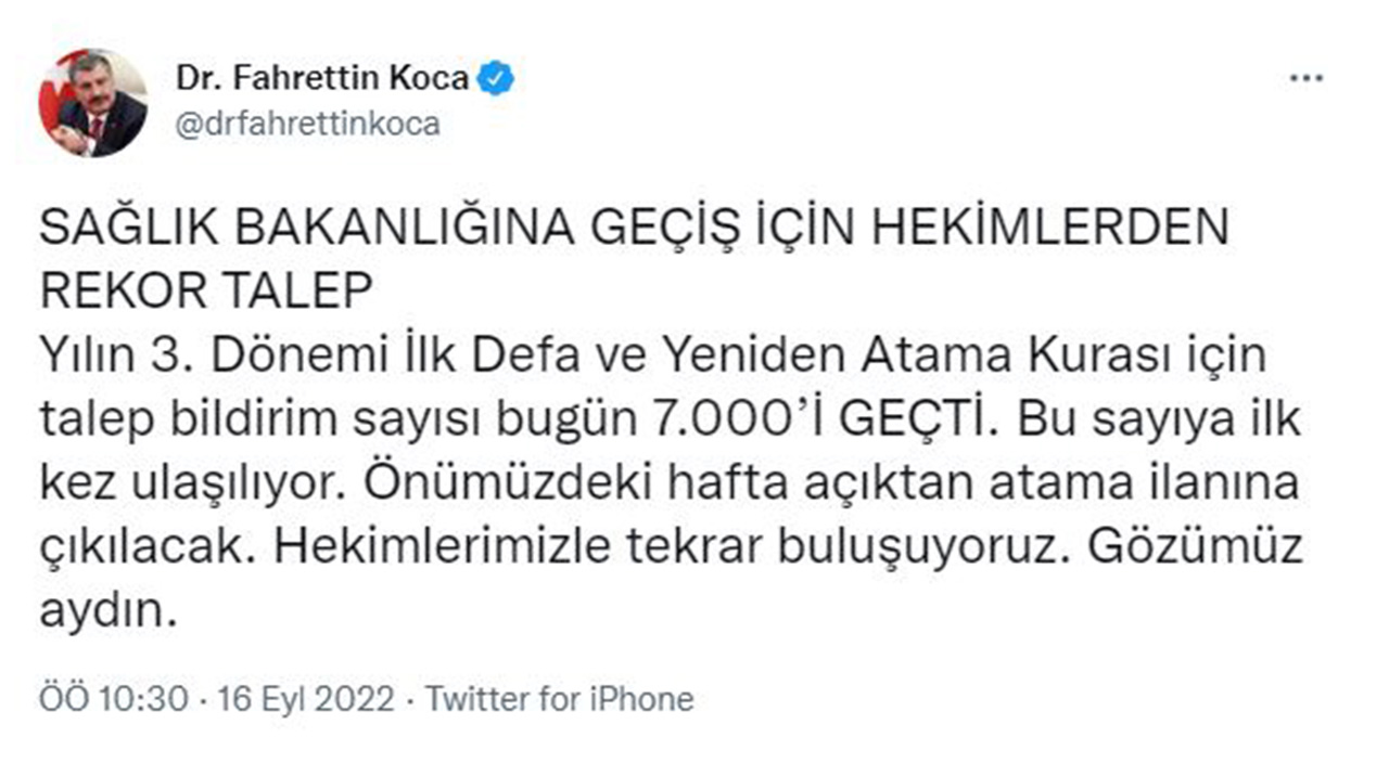 Sağlık Bakanı Koca ‘İlk kez’ diyerek duyurdu… Hekimlerden rekor talep