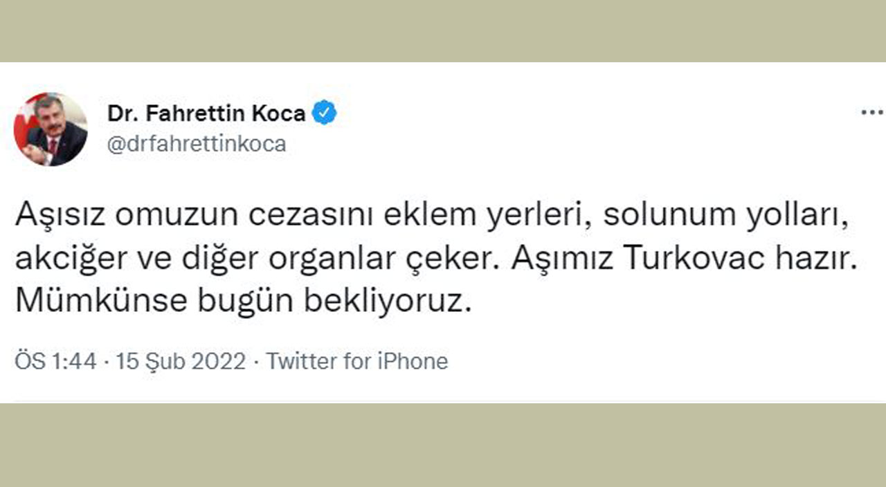 Bakan Koca'dan Turkovac çağrısı: Bugün bekliyoruz