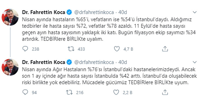Sağlık Bakanı Koca'dan İstanbul uyarısı