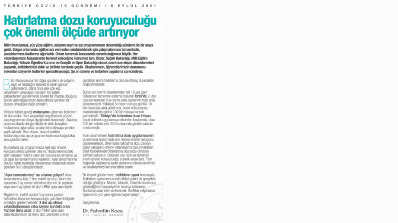 Bakan Koca'dan üçüncü doz çağrısı