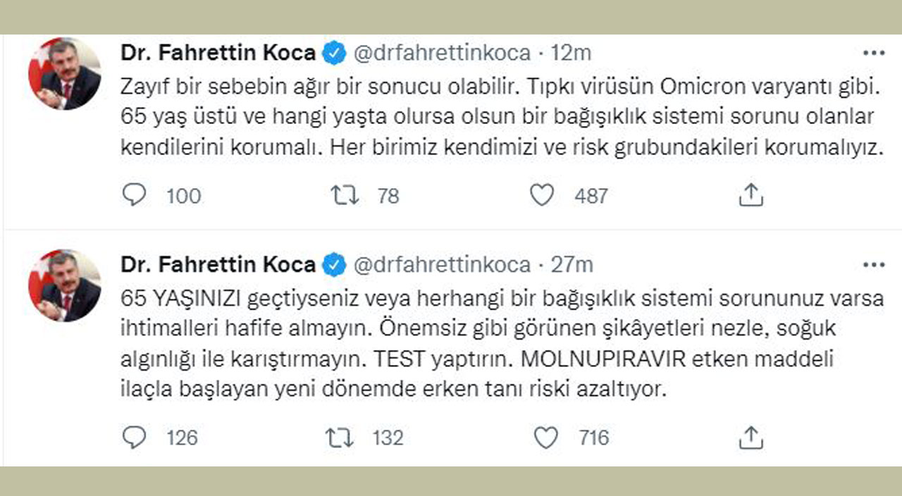 Bakan Koca'dan 65 yaş ve üstü vatandaşlara uyarı Bakan Koca'dan 65 yaş ve üstü vatandaşlara uyarı