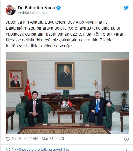 Sağlık Bakanı Koca, Japonya'nın Ankara Büyükelçisi ile koronavirüsü görüştü
