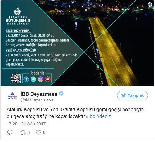 İstanbul'da iki köprü gece araç trafiğine kapatılacak