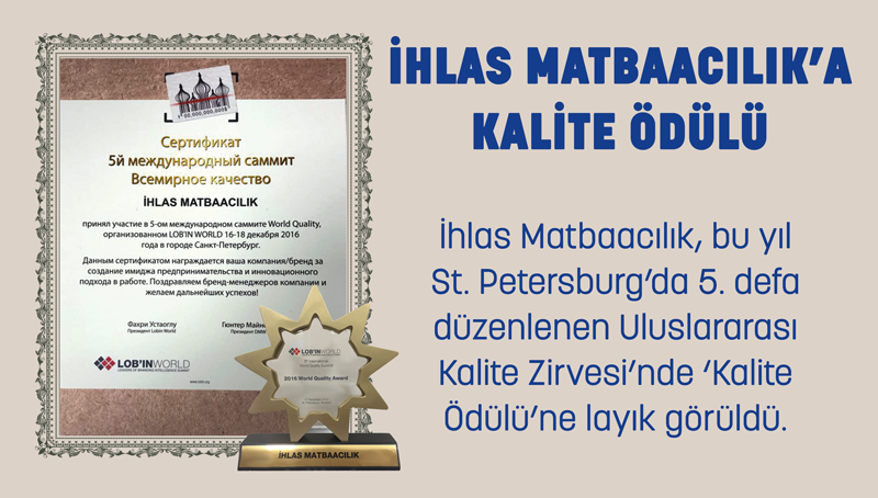 İhlas Matbaacılık'a kalite ödülü