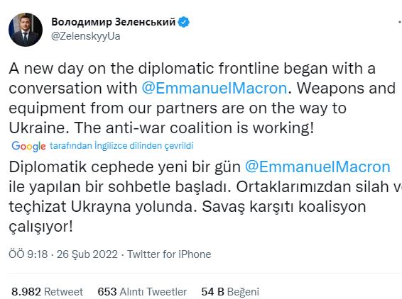 Zelenskiy ve Macron'dan diplomatik görüşme