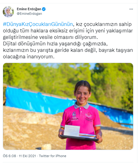 Emine Erdoğan'dan 'Dünya Kız Çocukları Günü' paylaşımı Emine Erdoğan'dan 'Dünya Kız Çocukları Günü' paylaşımı