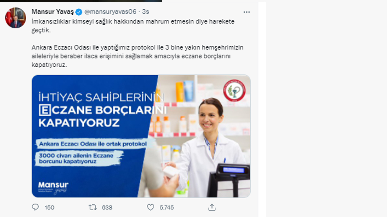 Mansur Yavaş eczane borçlarına el attı Mansur Yavaş eczane borçlarına el attı