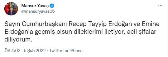 Siyasilerden covid-19 testi pozitif çıkan Erdoğan ve eşine geçmiş olsun mesajı