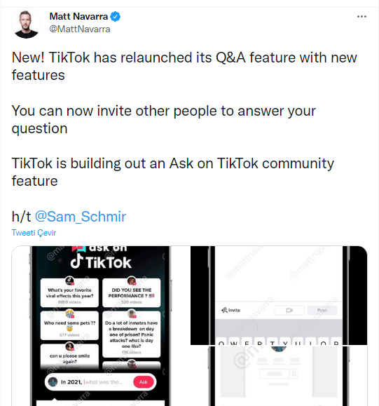 TikTok'a soru-cevap özelliği geri geliyor