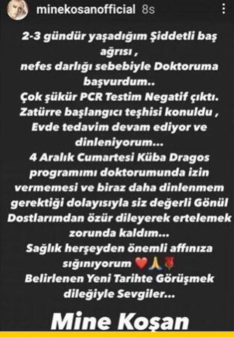 Mine Koşan zatürreye yakalandı