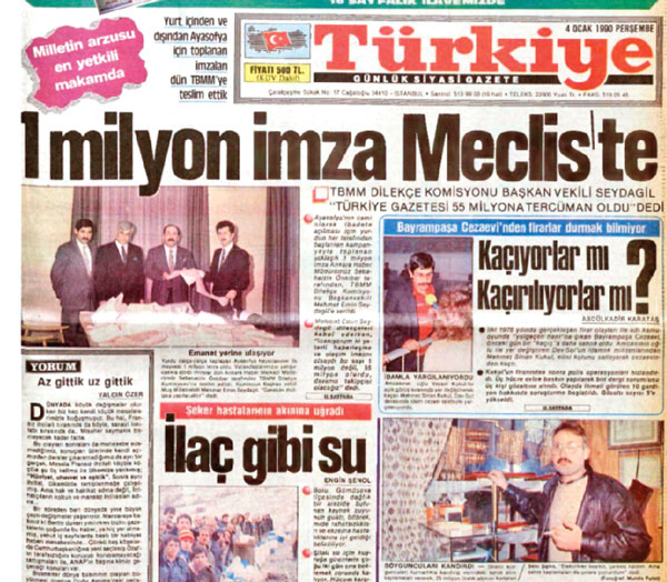 Türkiye gazetesi kutlu davaya öncülük etti
