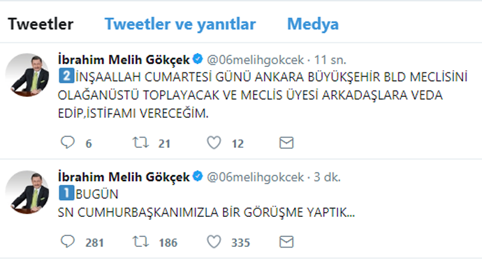 Melih Gökçek'ten istifa açıklaması