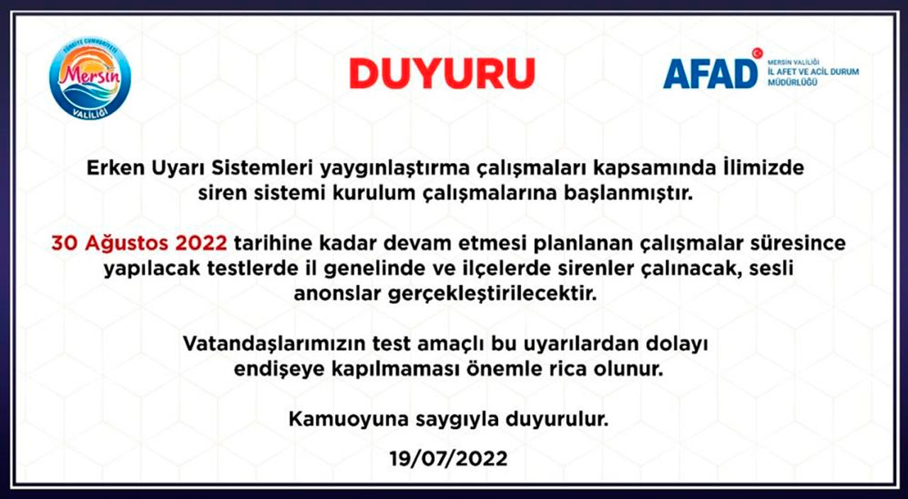 Mersin Valiliği'nden yüksek ses uyarısı: Sakın panik yapmayın