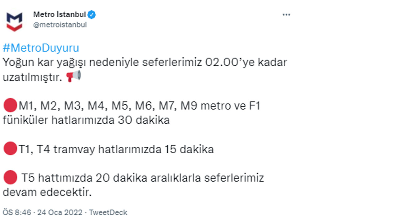 İstanbul'da metro seferleri uzatıldı