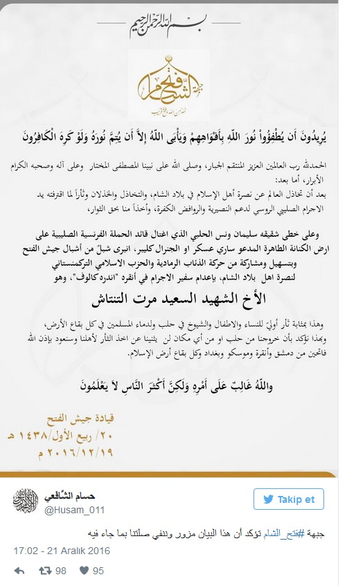 El Nusra'dan Karlov suikastı açıklaması