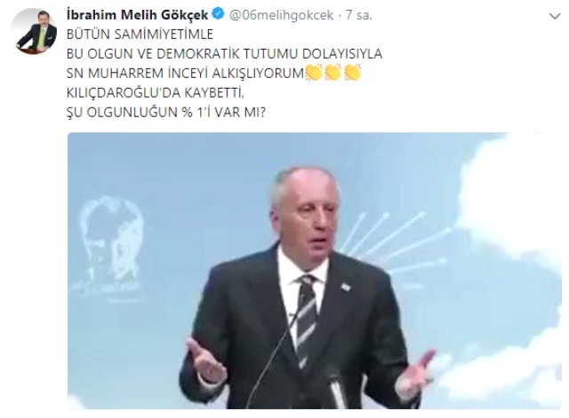 Melih Gökçek'ten şaşırtan 'Muharrem İnce' paylaşımı Melih Gökçek'ten şaşırtan 'Muharrem İnce' paylaşımı
