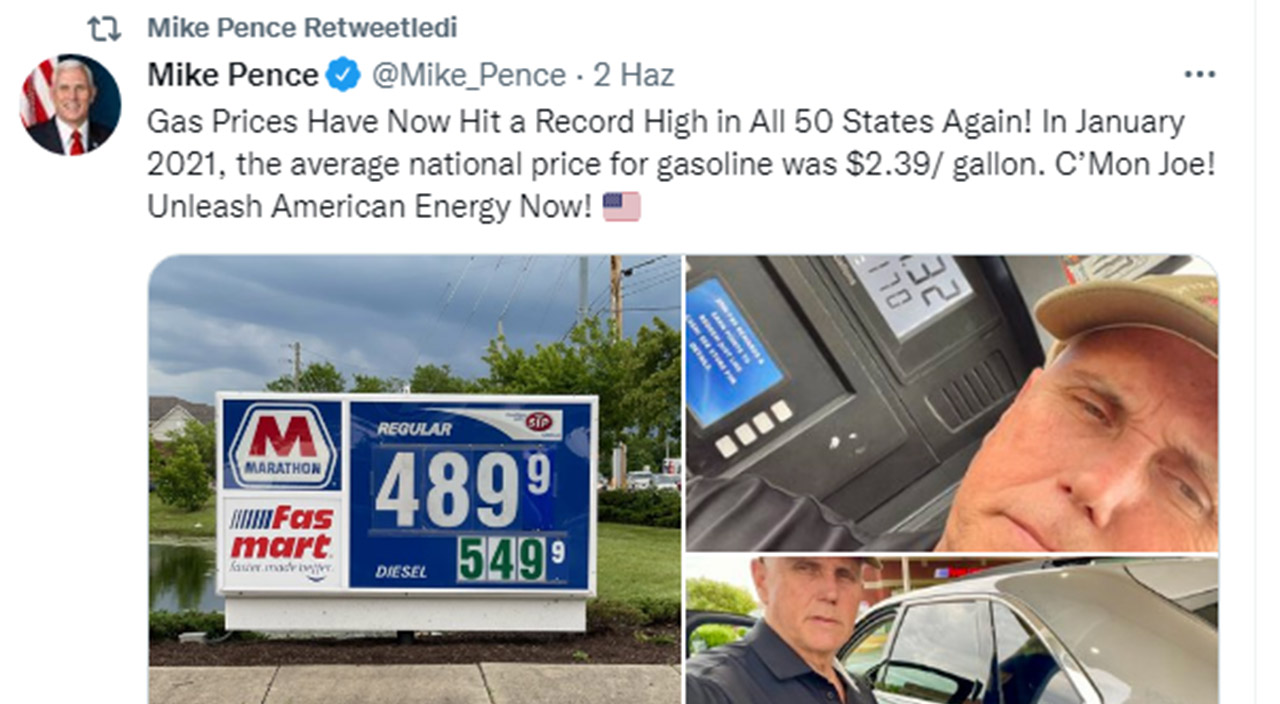 Aracına yakıt alan eski ABD Başkan Yardımcısı Pence, fiyatlara sitem etti