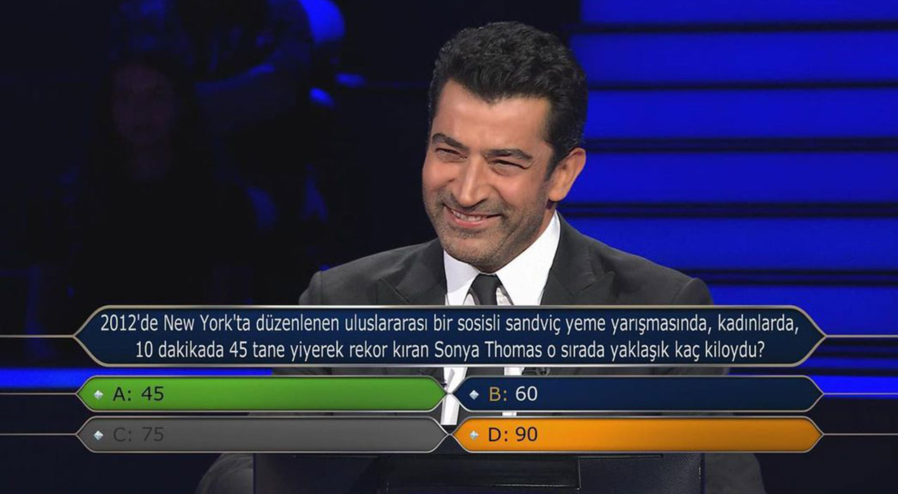 Sosisli sandviç yeme yarışmasında, 10 dakikada 45 tane yiyerek rekor kıran Sonya Thomas o sırada yaklaşık kaç kiloydu? Kim Milyoner Olmak İster 9 Eylül sorusunun doğru cevabı!