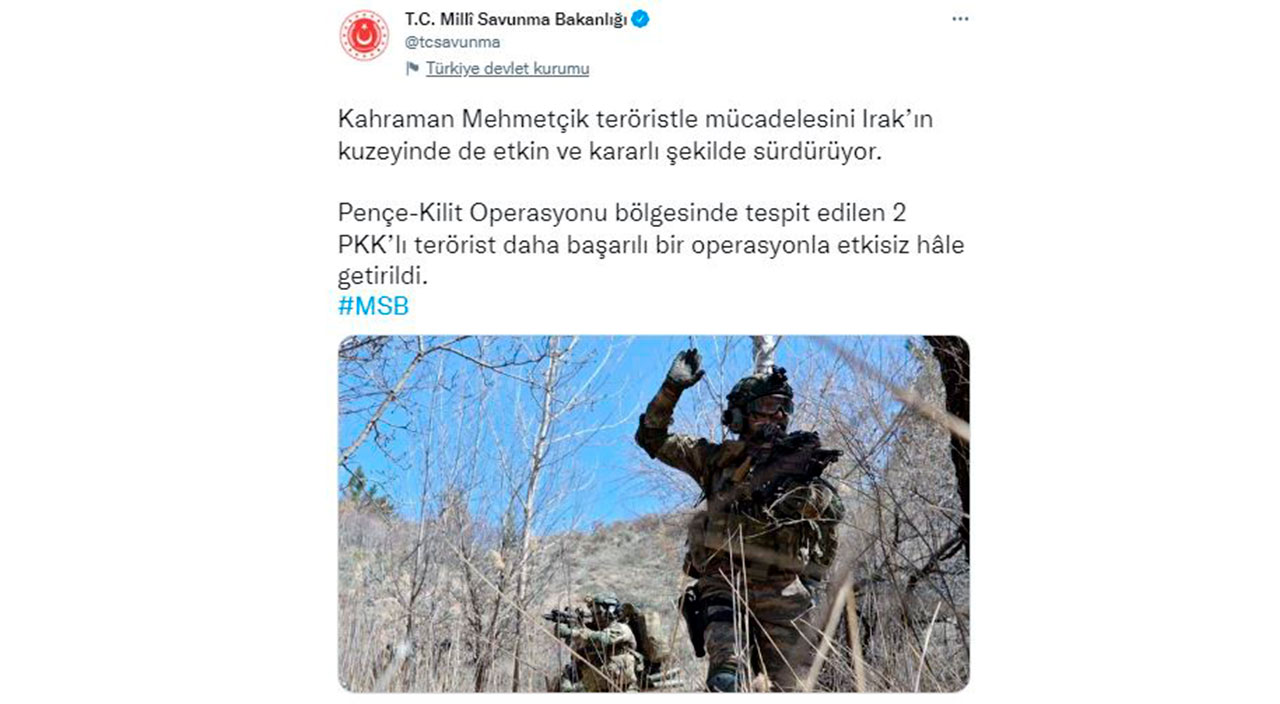 MSB duyurdu: 2 terörist etkisiz hale getirildi